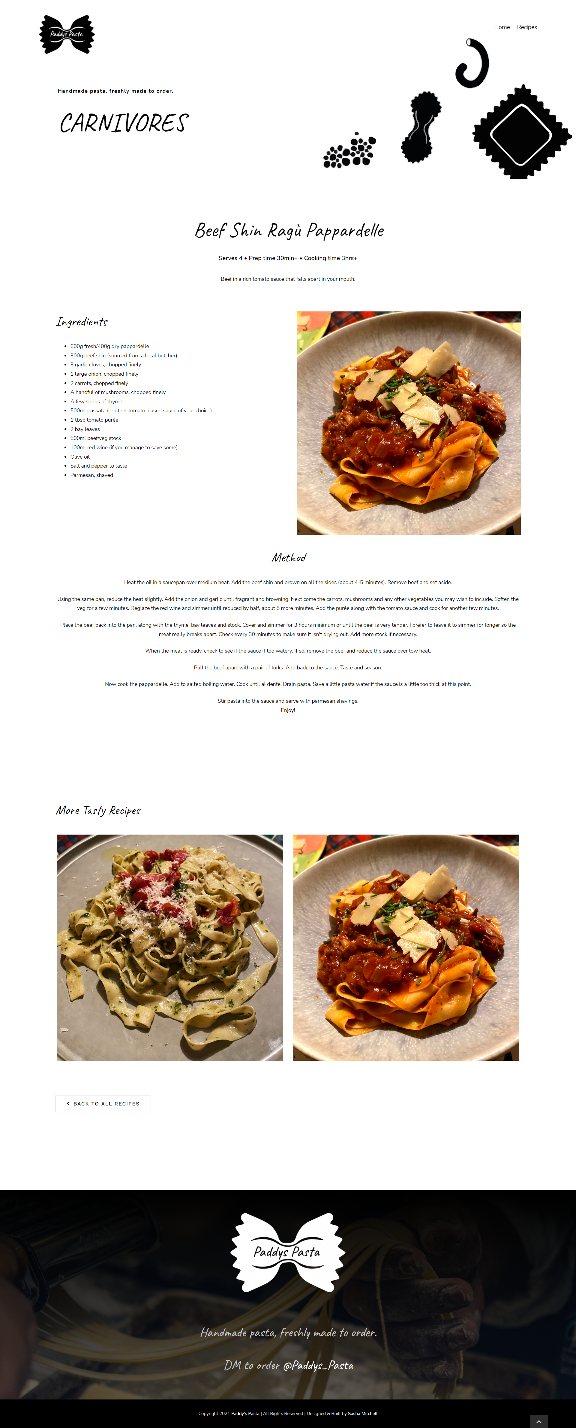 Paddys Pasta Website Screenshot