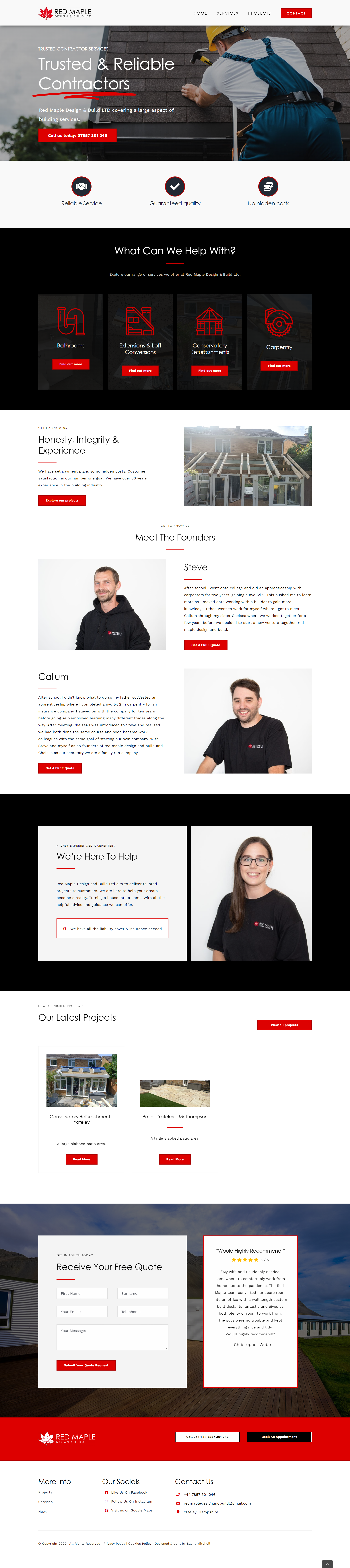 Red Maple Design & Build Homepage Screenshot Chell Web & Design
