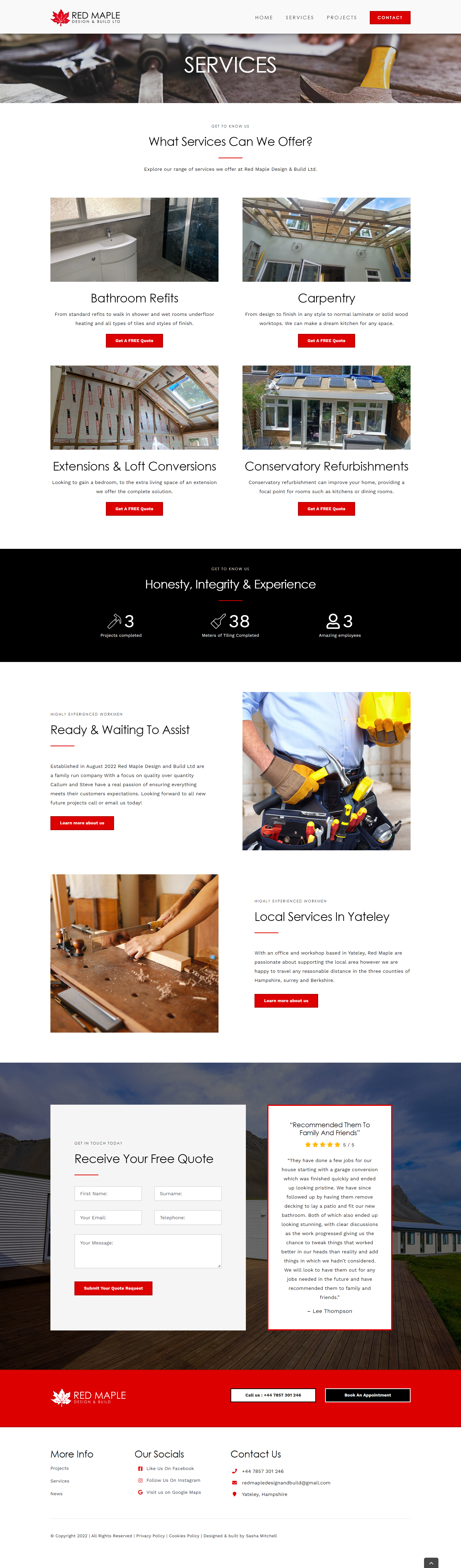Red Maple Design & Build Services Page Screenshot Chell Web & Design