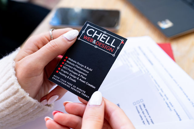 Chell Web & Design laptop working website design graphics maintenance SEO agency bespoke web business cards print materials