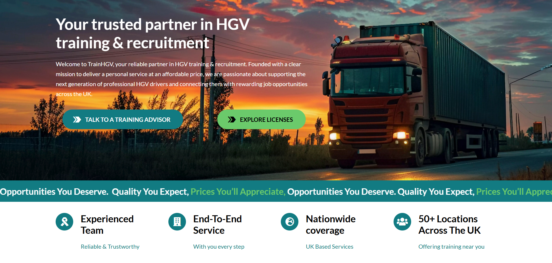TrainHGV Wordpress website design client - Strong Intro Example