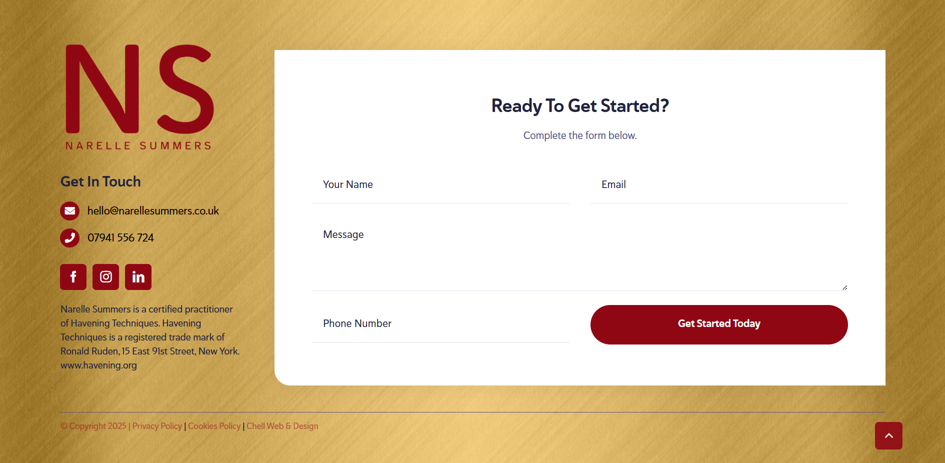 Narelle Summer Wordpress website design client - Contact Form
