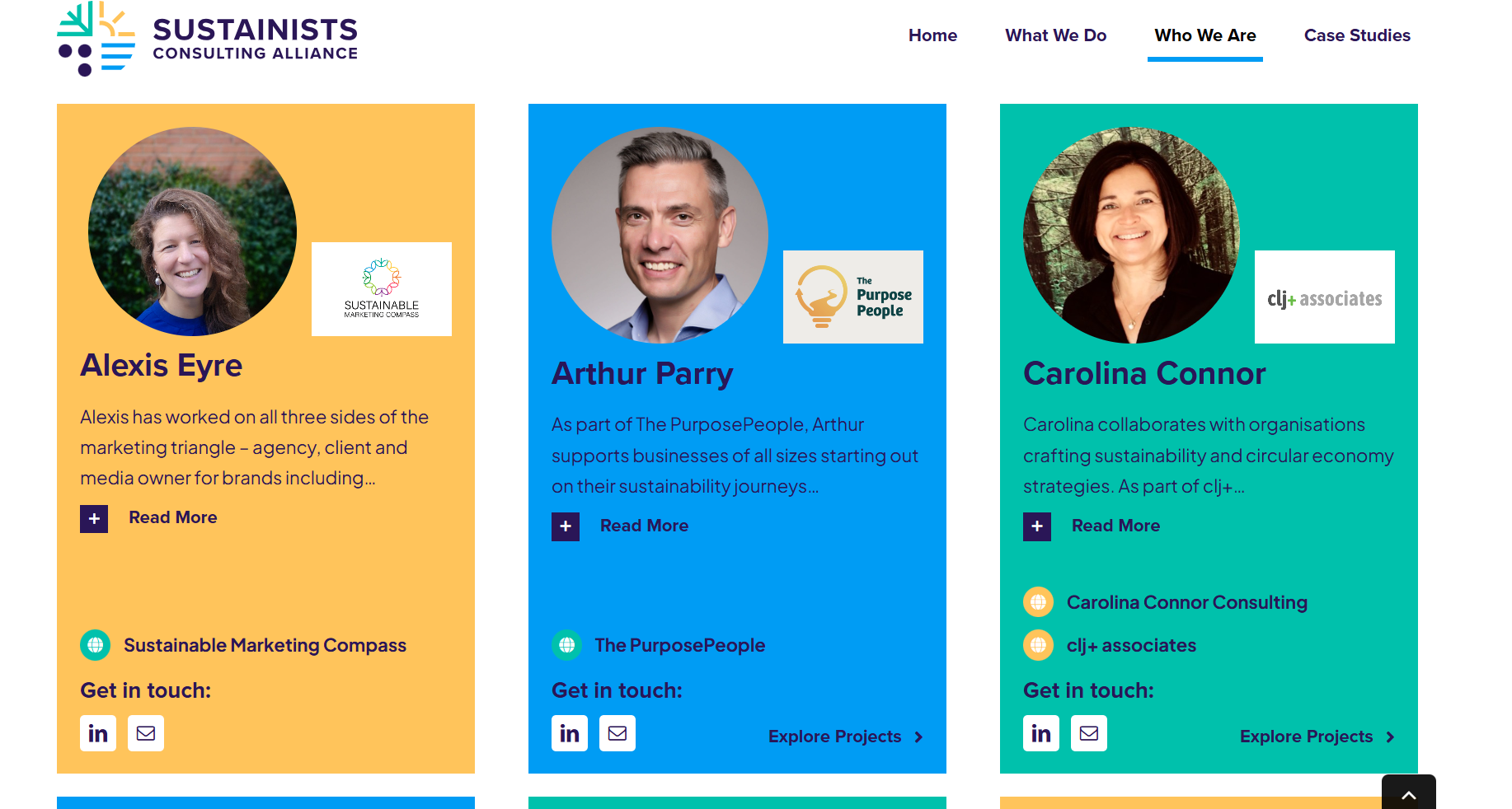 Sustainists Wordpress website design client - Meet The Team Example