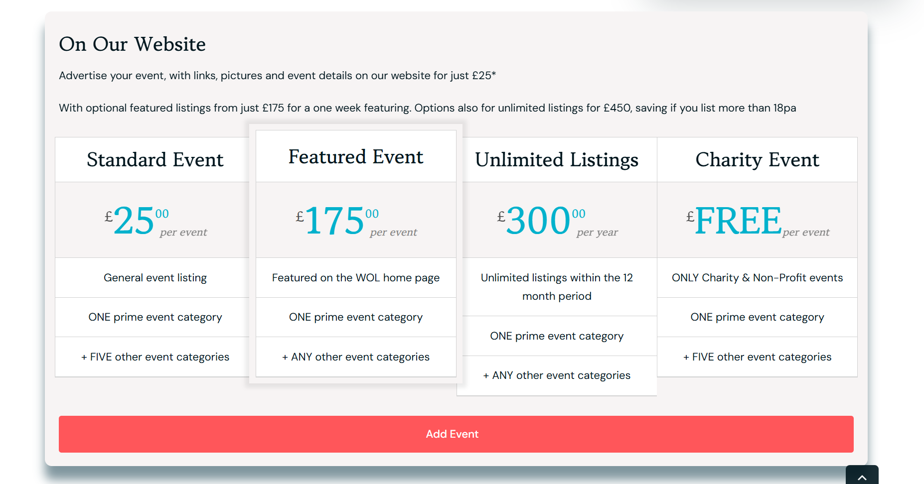 What's On Locally Wordpress website design client - Products / Services Example